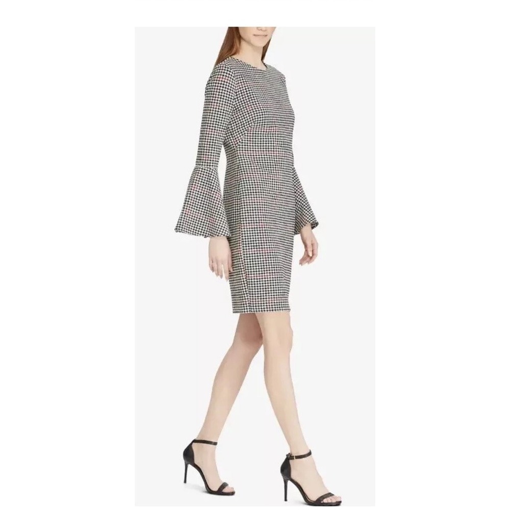 Lauren Ralph Lauren Women’s 10 Black/Ivory Houndstooth Bell Sleeve Sheath Dress